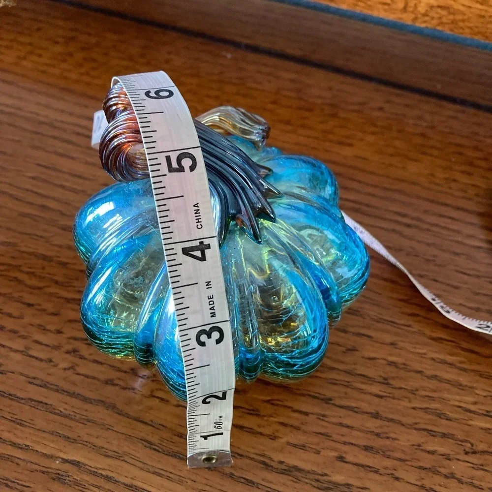 Art Glass Pumpkin Pier One hand blown Thanksgiving 5 1/2”